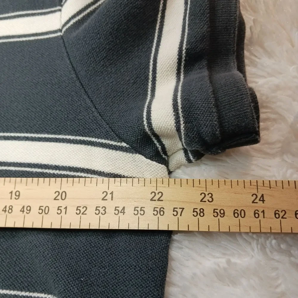 Polo Jean Company Ralph Lauren Men's XL 2 Button Grey/Cream Stipe Polo. Vintage. - Picture 11 of 12